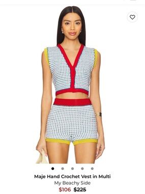 My beachy side Maje Hand Crochet Vest and shorts in Multi